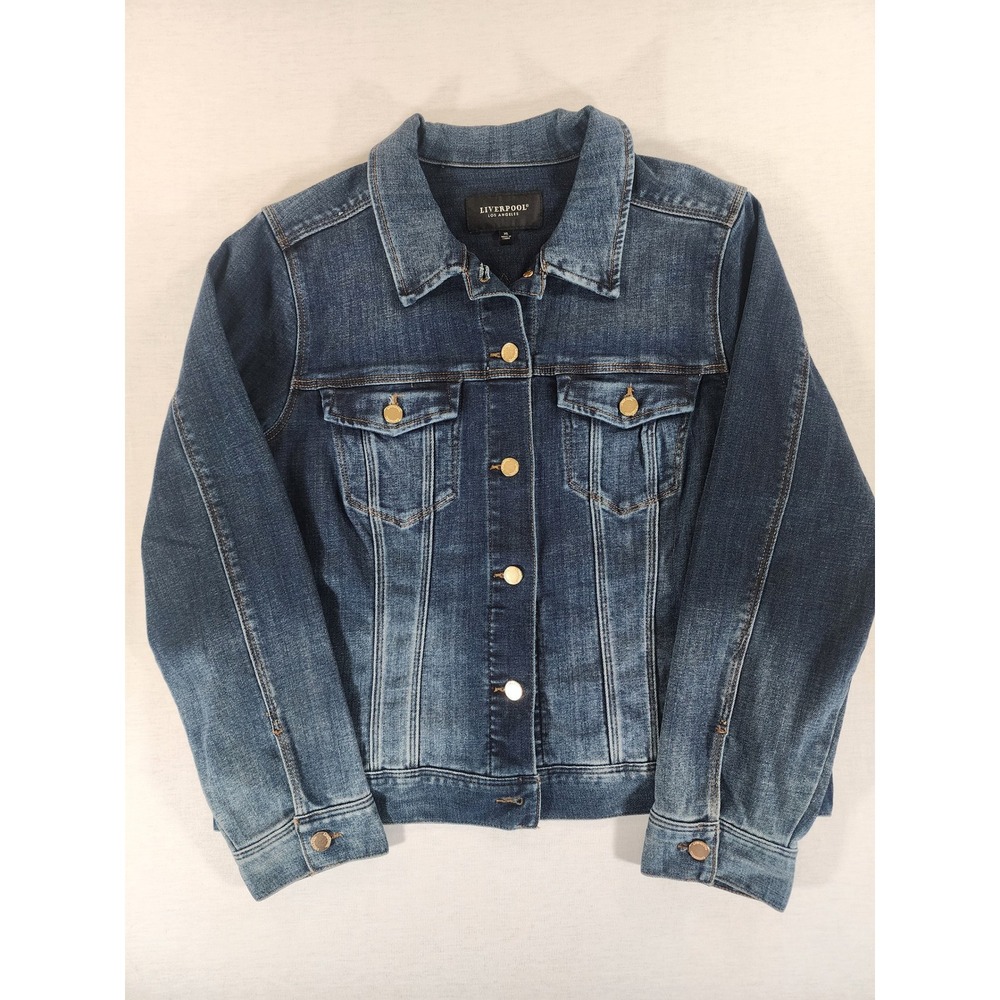 Liverpool Denim Jacket Womens XL Blue Glenrock Dark Wash Stretch Trucker Jacket